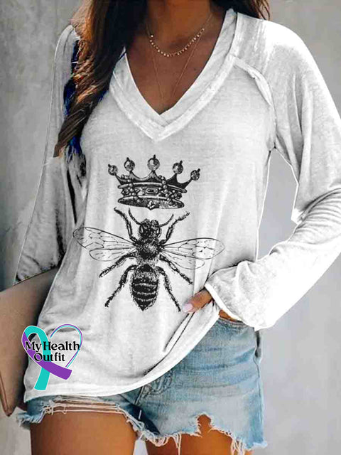 Let It Bee Art Long Sleeve Tops White / S