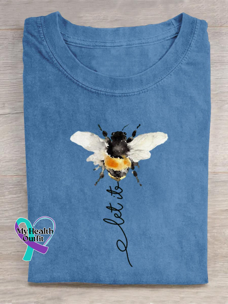 Let It Bee Art Print Casual Cotton T-shirt Blue / S