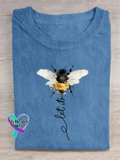 Let It Bee Art Print Casual Cotton T-shirt Blue / S