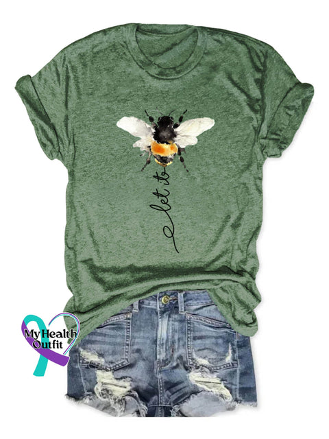 Let It Bee Art Print Casual Cotton T-shirt DarkGreen / S