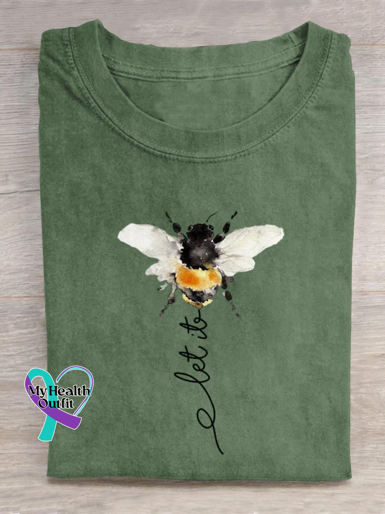 Let It Bee Art Print Casual Cotton T-shirt DarkGreen / S