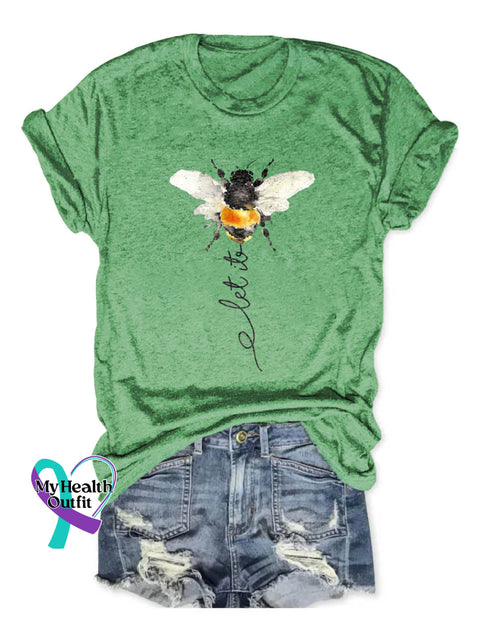 Let It Bee Art Print Casual Cotton T-shirt Green / S