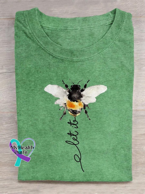 Let It Bee Art Print Casual Cotton T-shirt Green / S
