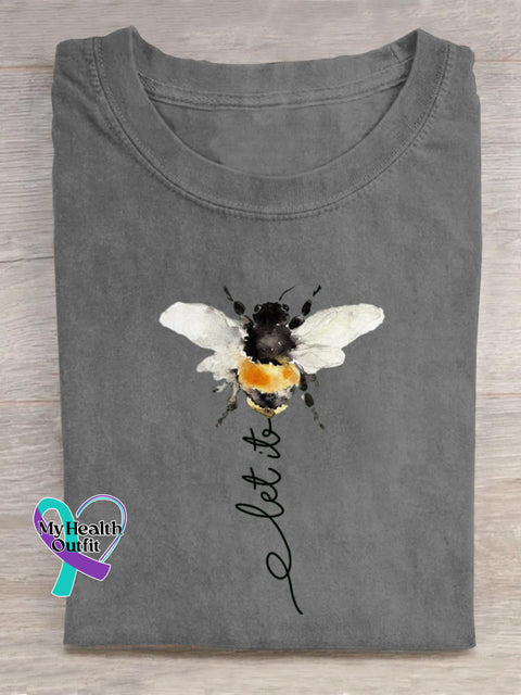 Let It Bee Art Print Casual Cotton T-shirt Grey / S