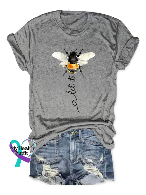 Let It Bee Art Print Casual Cotton T-shirt Grey / S