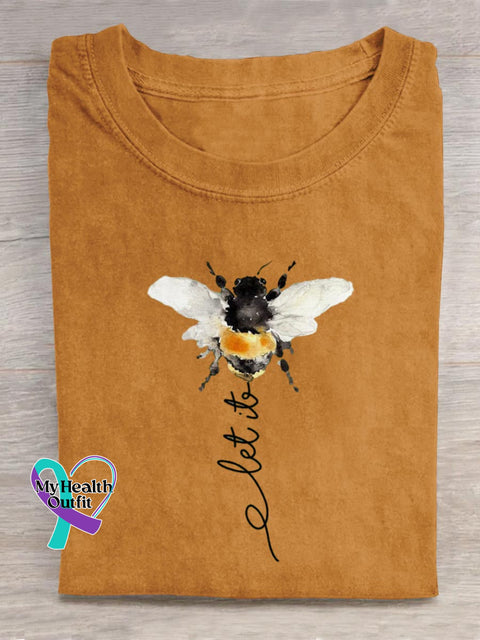 Let It Bee Art Print Casual Cotton T-shirt Orange / S