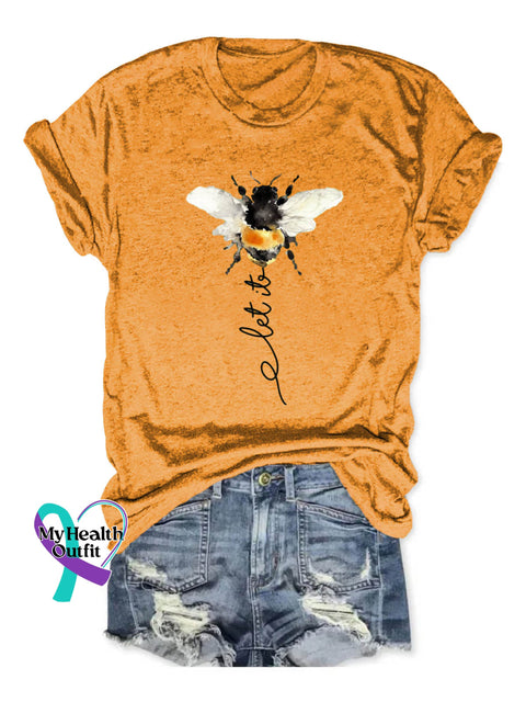 Let It Bee Art Print Casual Cotton T-shirt Orange / S