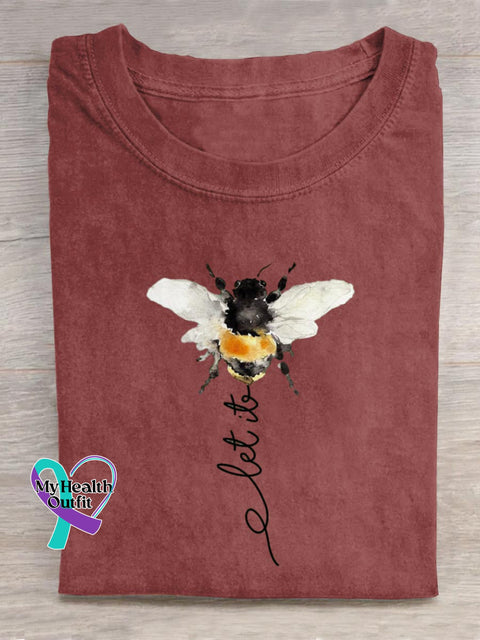 Let It Bee Art Print Casual Cotton T-shirt Red / S