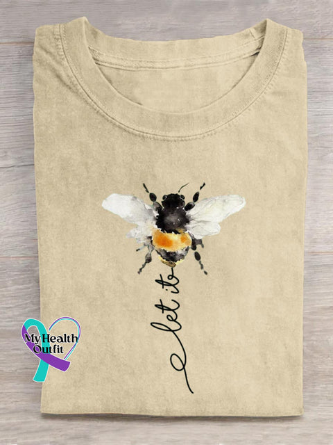 Let It Bee Art Print Casual Cotton T-shirt Sand / S