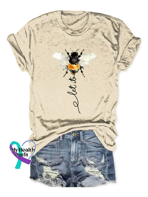 Let It Bee Art Print Casual Cotton T-shirt Sand / S