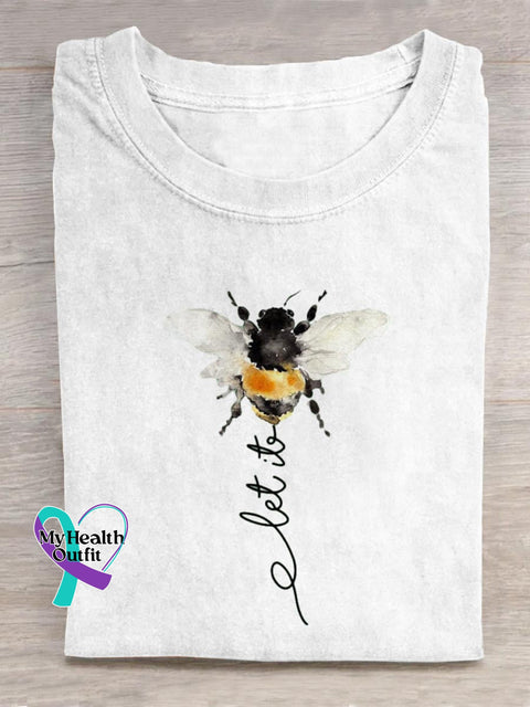 Let It Bee Art Print Casual Cotton T-shirt White / S