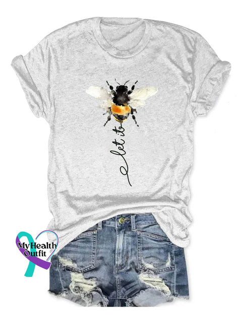 Let It Bee Art Print Casual Cotton T-shirt White / S