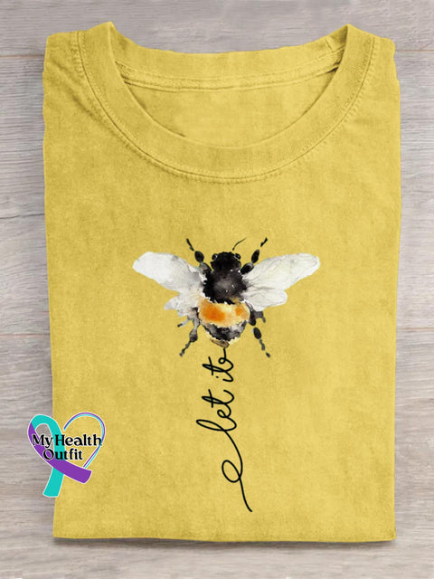 Let It Bee Art Print Casual Cotton T-shirt Yellow / S