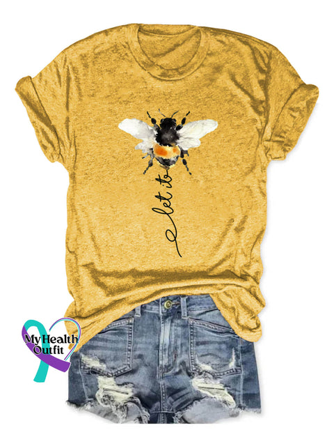Let It Bee Art Print Casual Cotton T-shirt Yellow / S
