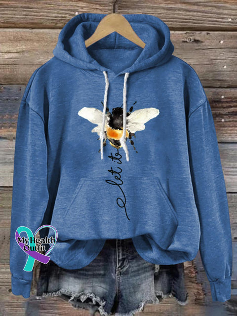 Let It Bee Art Print Casual Hoodie Sweatshirt Blue / S