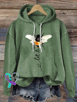 Let It Bee Art Print Casual Hoodie Sweatshirt DarkGreen / S