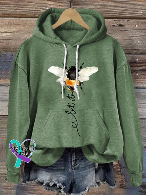 Let It Bee Art Print Casual Hoodie Sweatshirt DarkGreen / S