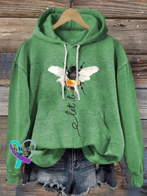 Let It Bee Art Print Casual Hoodie Sweatshirt Green / S