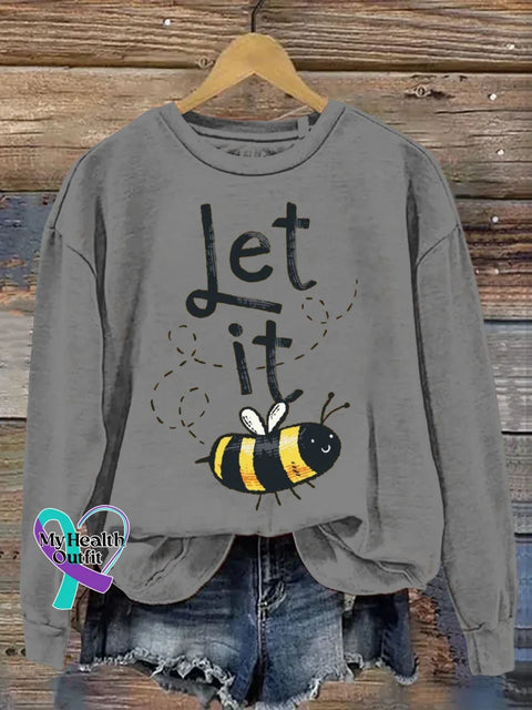 Let It Bee Art Print Casual Hoodie Sweatshirt Grey / S
