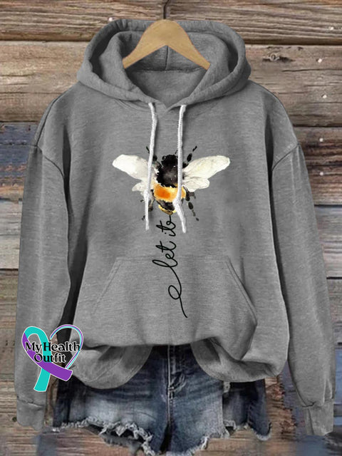 Let It Bee Art Print Casual Hoodie Sweatshirt Grey / S