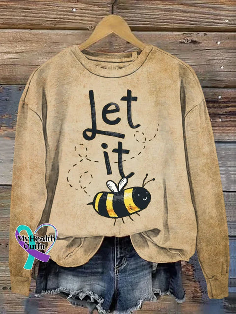 Let It Bee Art Print Casual Hoodie Sweatshirt Khaki / S