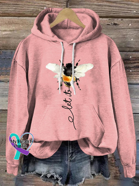 Let It Bee Art Print Casual Hoodie Sweatshirt Pink / S