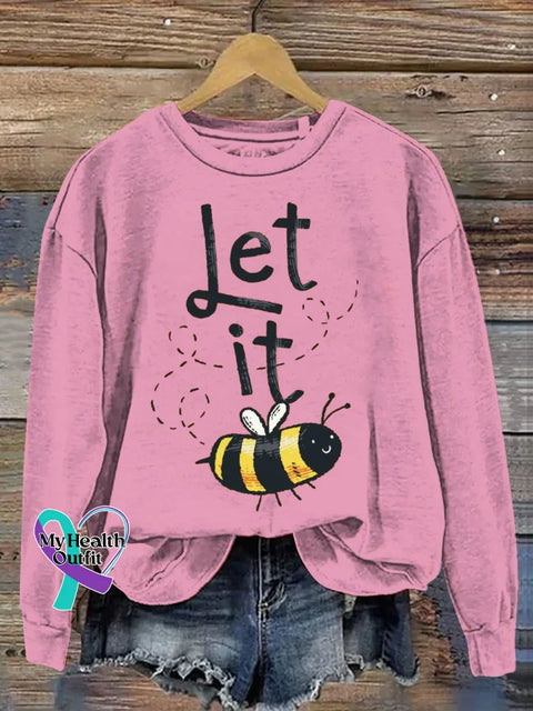 Let It Bee Art Print Casual Hoodie Sweatshirt Pink / S