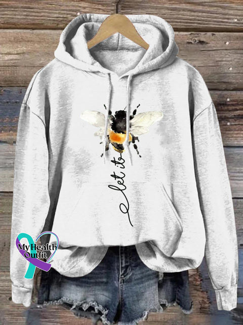 Let It Bee Art Print Casual Hoodie Sweatshirt White / S