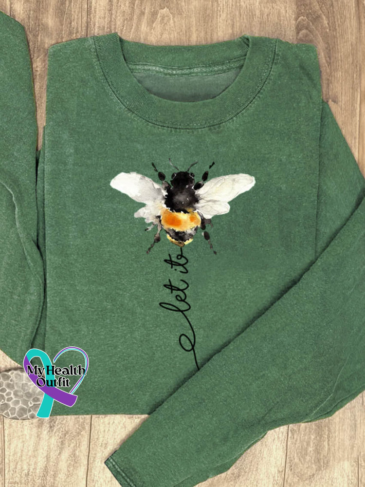 Let It Bee Art Print Casual Sweatshirt DarkGreen / S