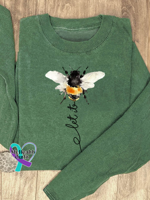 Let It Bee Art Print Casual Sweatshirt DarkGreen / S