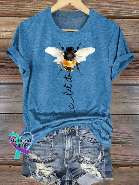 Let It Bee Art Print Casual T-shirt Blue / S