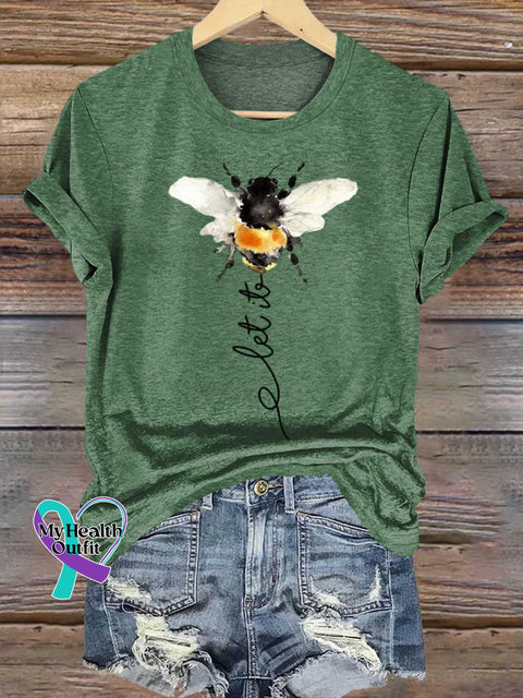 Let It Bee Art Print Casual T-shirt DarkGreen / S