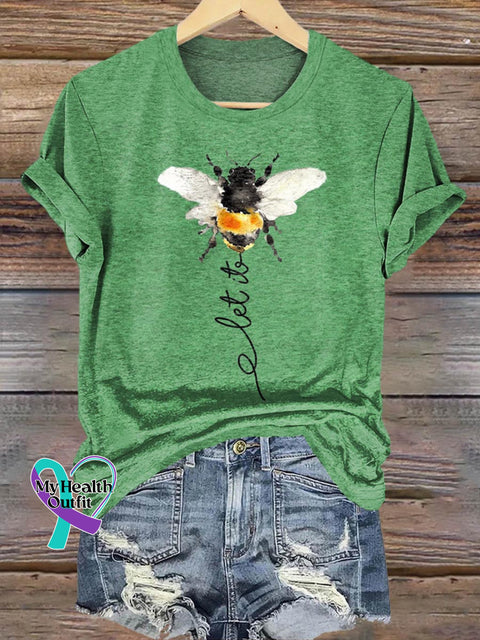 Let It Bee Art Print Casual T-shirt Green / S