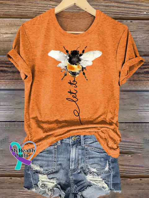 Let It Bee Art Print Casual T-shirt Orange / S