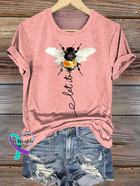 Let It Bee Art Print Casual T-shirt Pink / S
