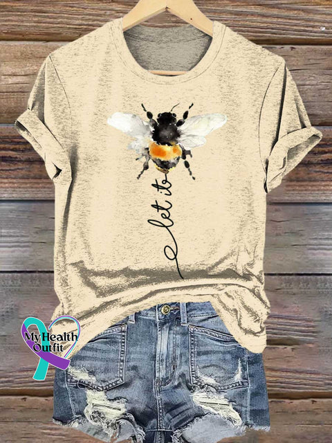Let It Bee Art Print Casual T-shirt Sand / S