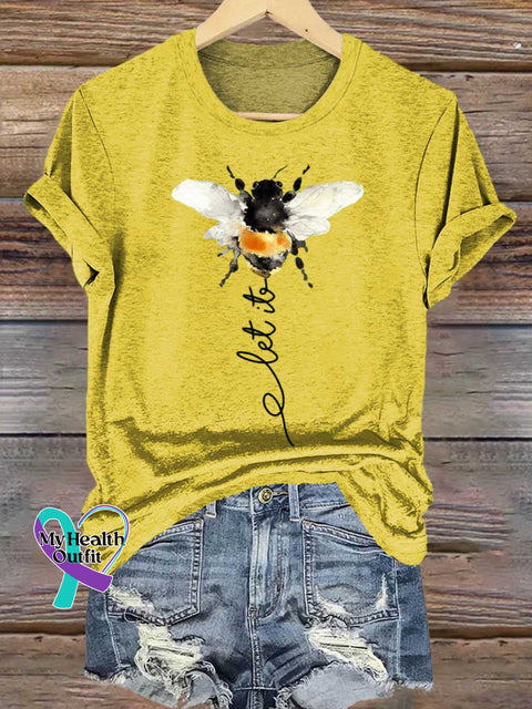 Let It Bee Art Print Casual T-shirt Yellow / S