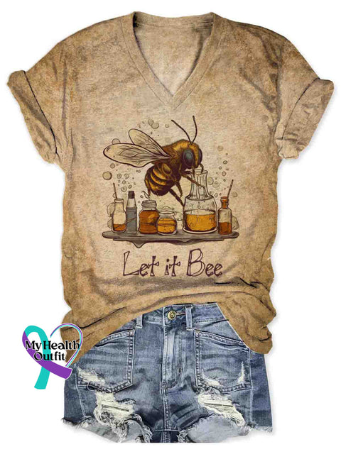 Let It Bee Art Women’s V-neck Casual T-Shirt Multicolor / S