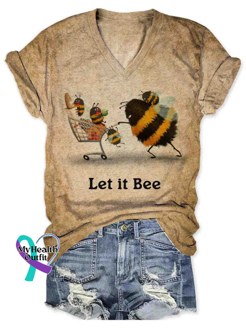 Let It Bee Art Women’s V-neck Casual T-Shirt Multicolor / S