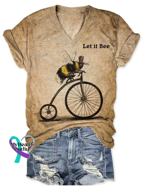 Let It Bee Art Women’s V-neck Casual T-Shirt Multicolor / S