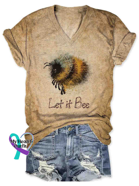 Let It Bee Art Women’s V-neck Casual T-Shirt Multicolor / S