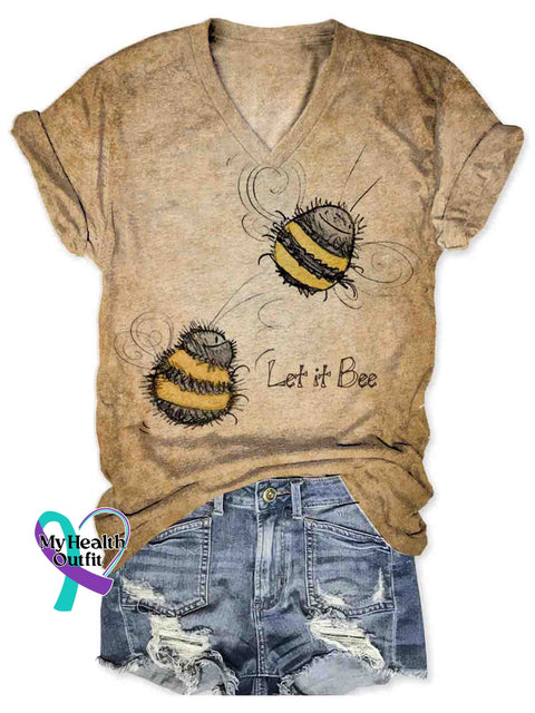 Let It Bee Art Women’s V-neck Casual T-Shirt Multicolor / S