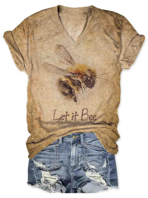 Let It Bee Art Women’s V-neck Casual T-Shirt Multicolor / S