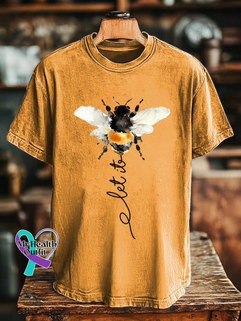 Let It Bee Pattern Art Print Casual Cotton T-shirt Orange / S