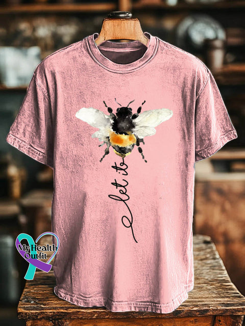 Let It Bee Pattern Art Print Casual Cotton T-shirt Pink / S