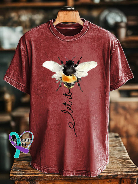 Let It Bee Pattern Art Print Casual Cotton T-shirt Red / S