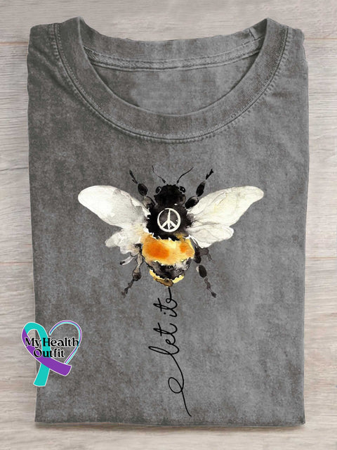 Let It Bee Peace Sign T-shirt Grey / S