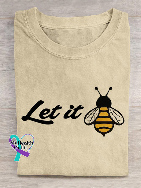 ’Let It Bee’ Positive Energy Slogan Printed T-Shirt Sand / S