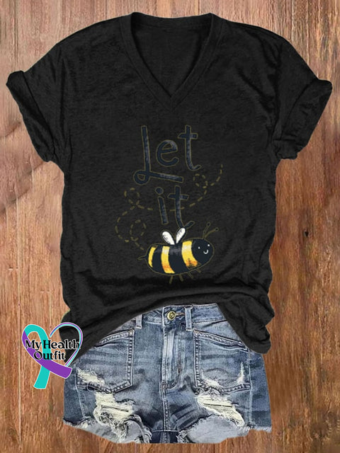 Let It Bee Print Short Sleeve Casual T-Shirt Black / S