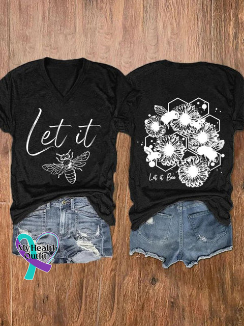 Let It Bee Print Short Sleeve Casual T-Shirt Black / S